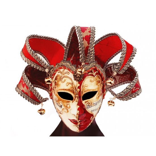 Red and Gold Venetian Jester Mask