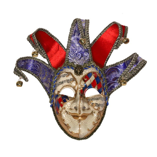 Blue, Red and Gold Venetian Jester Mask