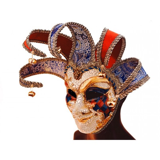 Blue, Red and Gold Venetian Jester Mask
