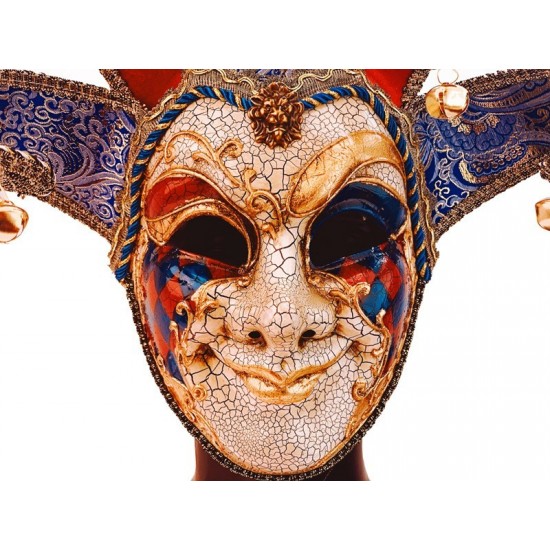 Blue, Red and Gold Venetian Jester Mask