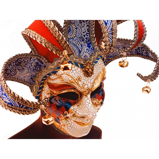 Blue, Red and Gold Venetian Jester Mask
