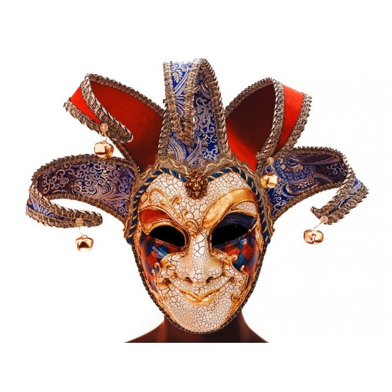 Blue, Red and Gold Venetian Jester Mask