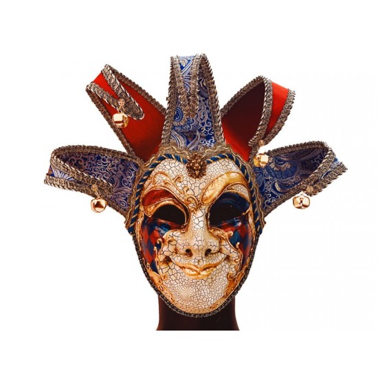 Blue, Red and Gold Venetian Jester Mask