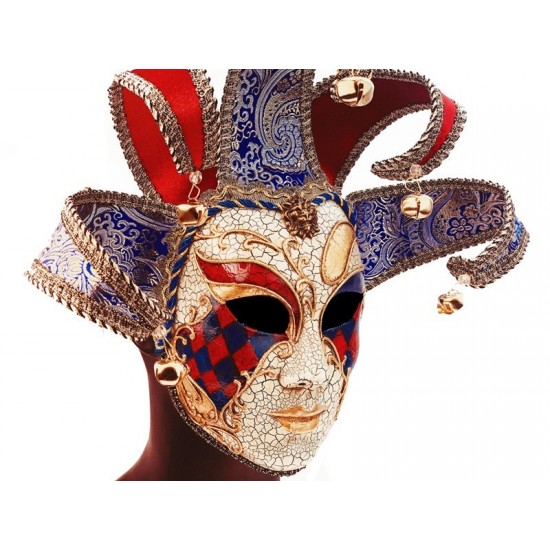 Red, Blue and Gold Venetian Jester Mask