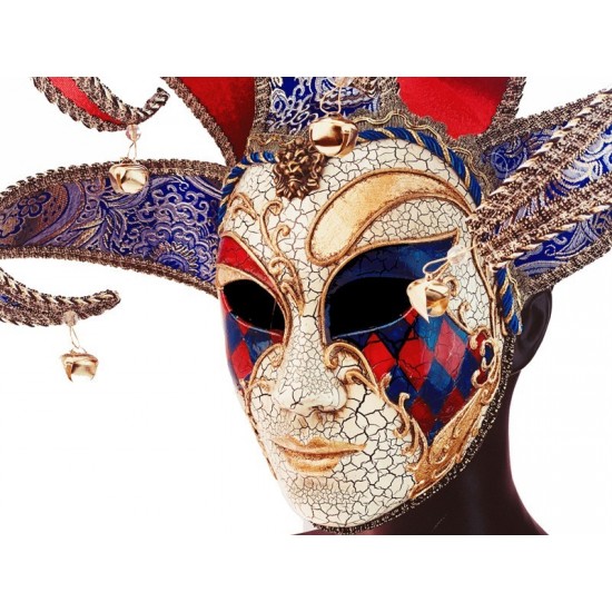 Red, Blue and Gold Venetian Jester Mask