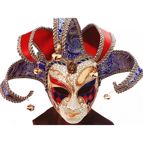 Red, Blue and Gold Venetian Jester Mask