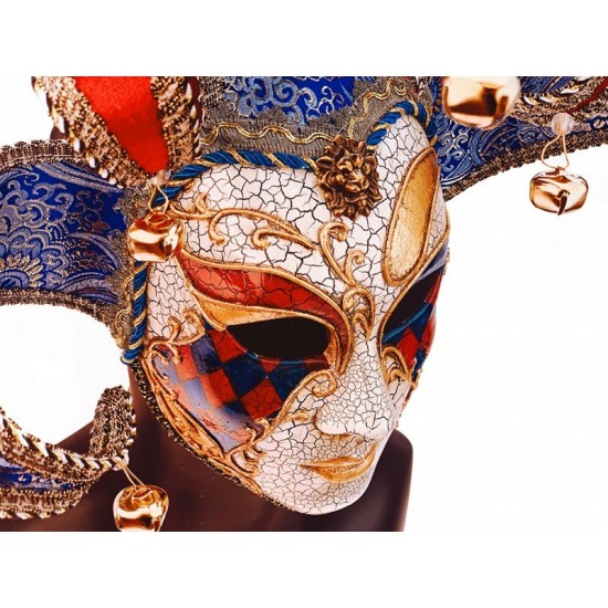 Red, Blue and Gold Venetian Jester Mask