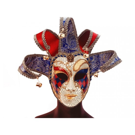 Red, Blue and Gold Venetian Jester Mask