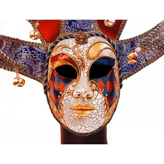 Red, Blue and Gold Venetian Jester Mask