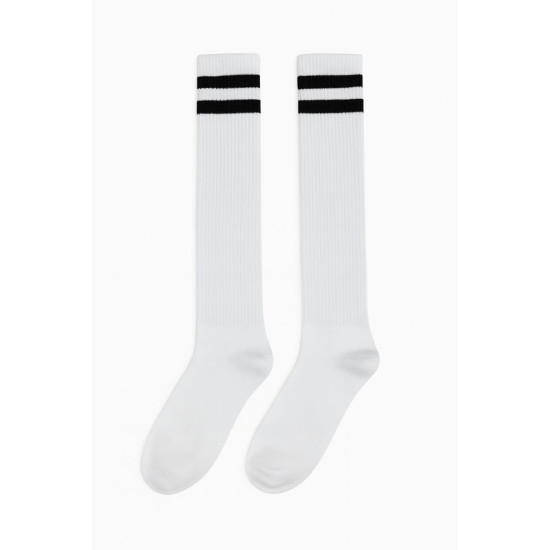 White Knee High Striped Socks White Knee High Striped Socks