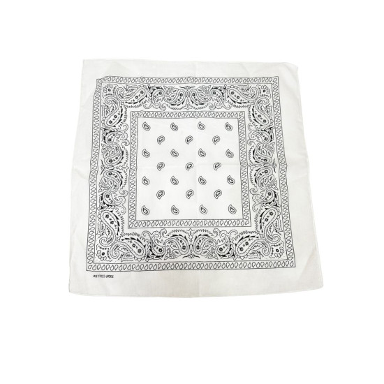 White Paisley Bandana 20x20in