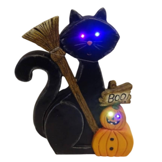Light-Up Halloween Cat With Pumpkin Light-Up Halloween Cat With Pumpkin