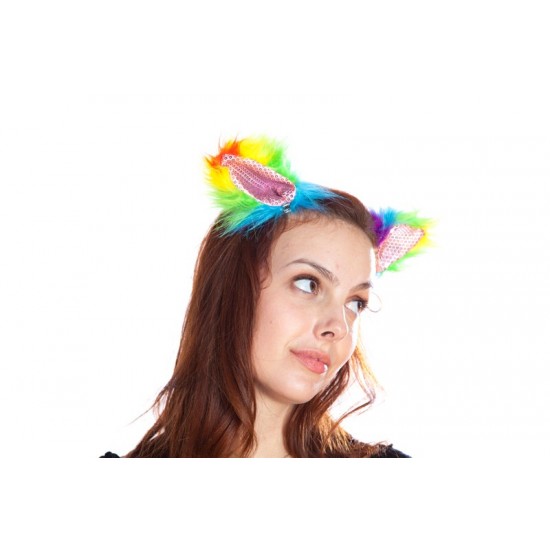 Rainbow Sequin Cat Ears Clips