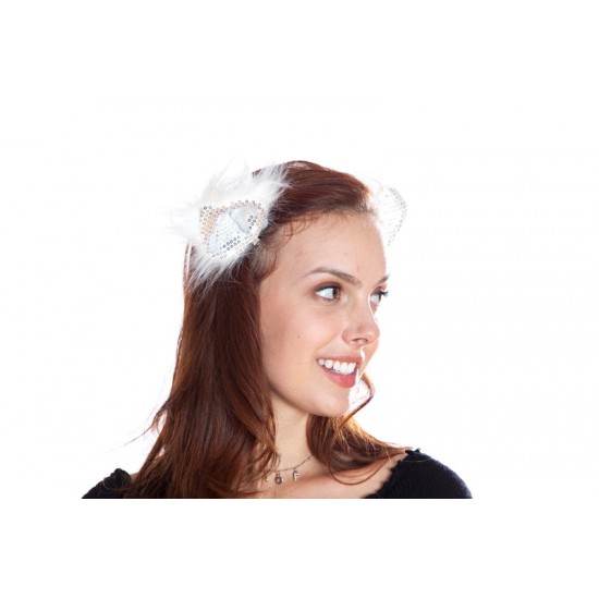 White Sequin Cat Ears Clips