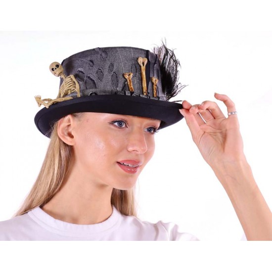 Peacock Feather and Bone Top Hat