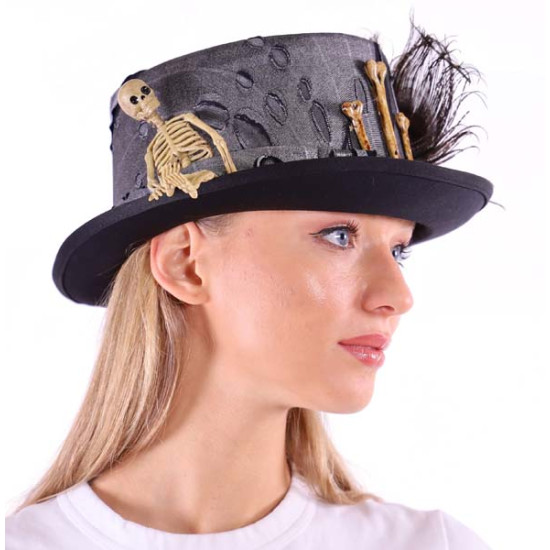 Peacock Feather and Bone Top Hat