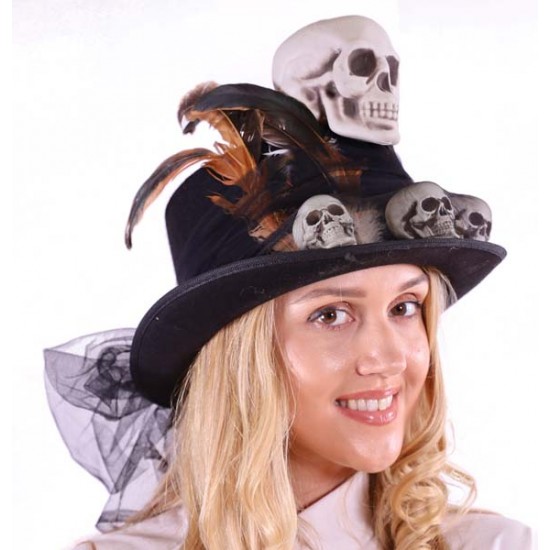 Skull and Feather Gothic Top Hat