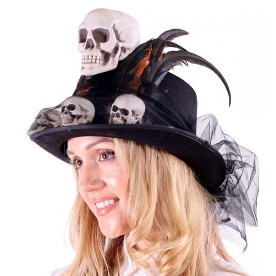Skull and Feather Gothic Top Hat