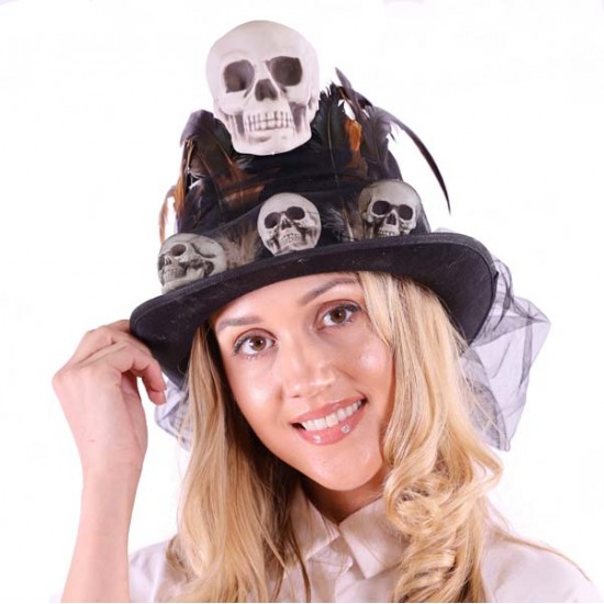 Skull and Feather Gothic Top Hat