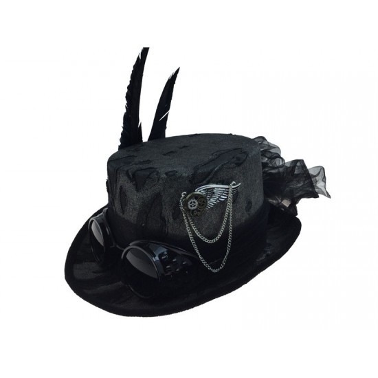 Silver Steampunk Top Hat with Goggles