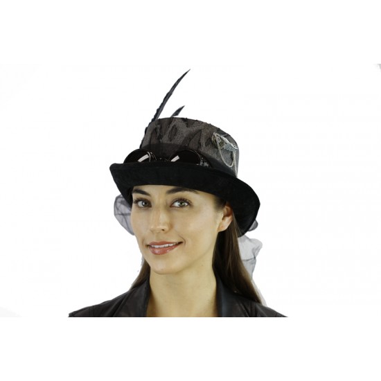 Silver Steampunk Top Hat with Goggles