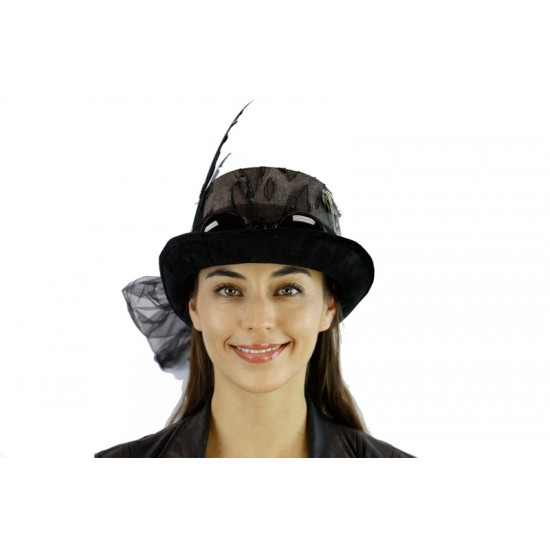 Silver Steampunk Top Hat with Goggles