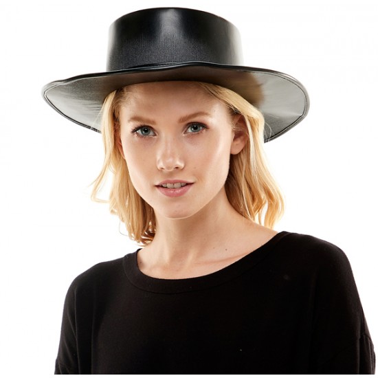 Black Leather Wide-Brim Hat Black Leather Wide-Brim Hat