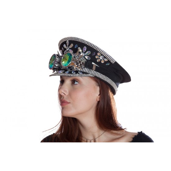 Black Sequin Captain Hat with Goggles Black Sequin Captain Hat with Goggles