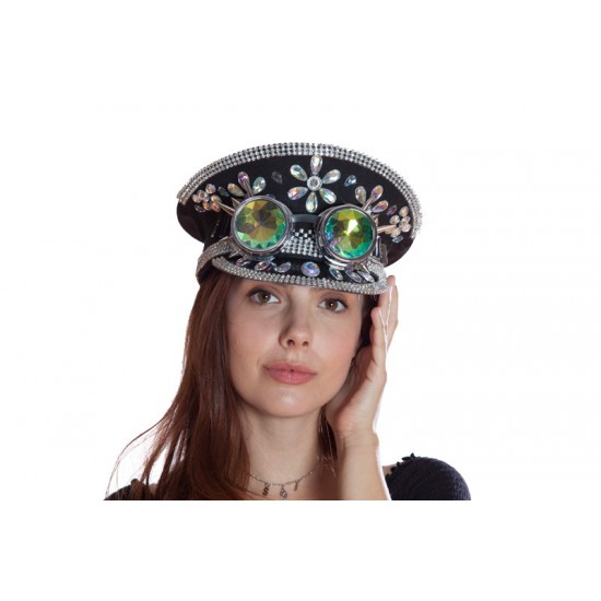 Black Sequin Captain Hat with Goggles Black Sequin Captain Hat with Goggles