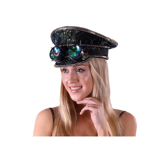 Black Sequin Captain Hat with Goggles Black Sequin Captain Hat with Goggles