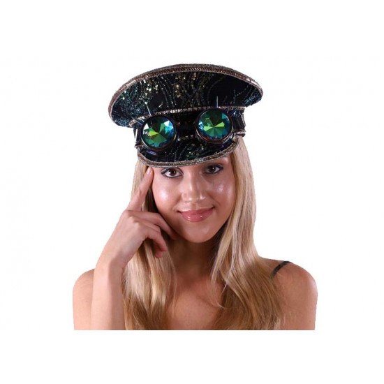 Black Sequin Captain Hat with Goggles Black Sequin Captain Hat with Goggles