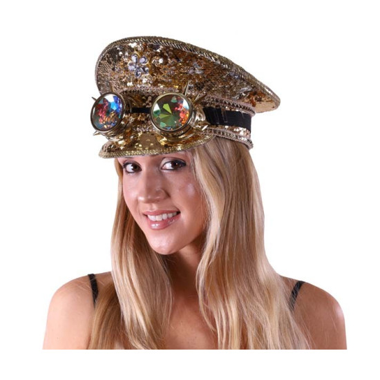Gold Sequin Captain Hat with Goggles