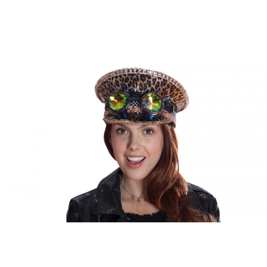 Leopard Sequin Captain Hat with Goggles