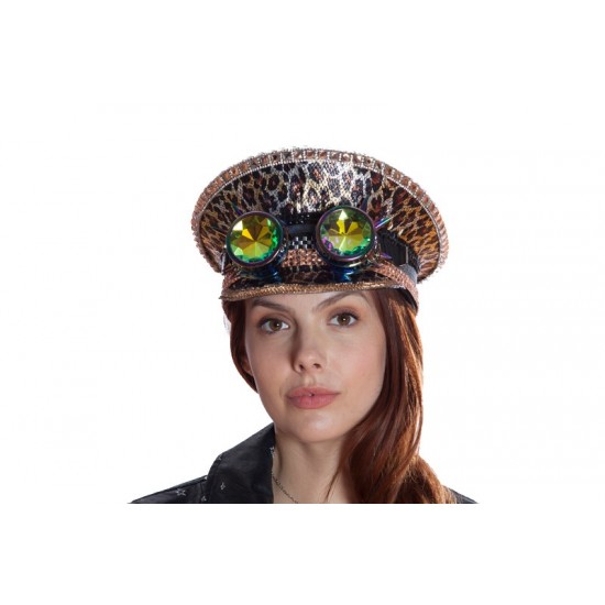Leopard Sequin Captain Hat with Goggles