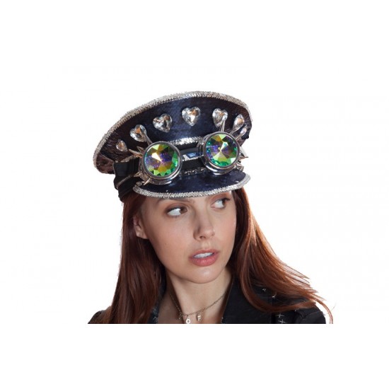 Navy Sequin Captain Hat with Goggles