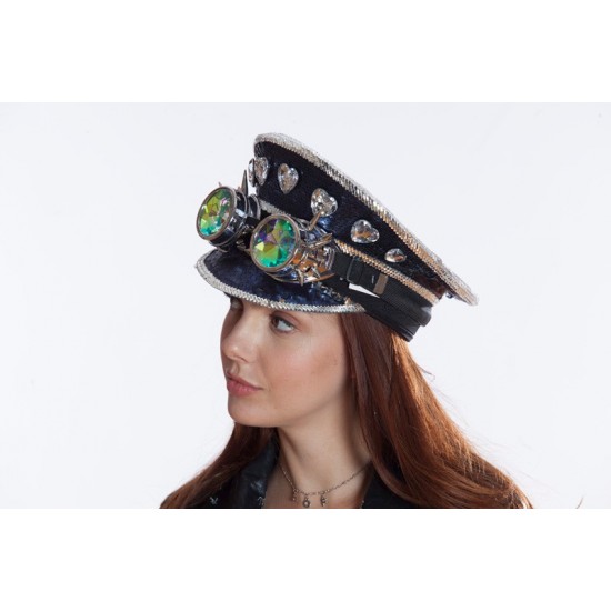 Navy Sequin Captain Hat with Goggles