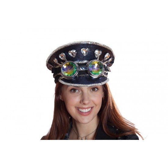 Navy Sequin Captain Hat with Goggles