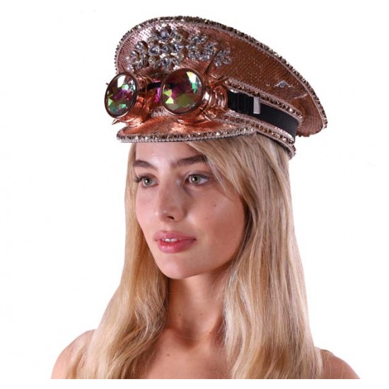 Rose Gold Sequin Captain Hat with Goggles