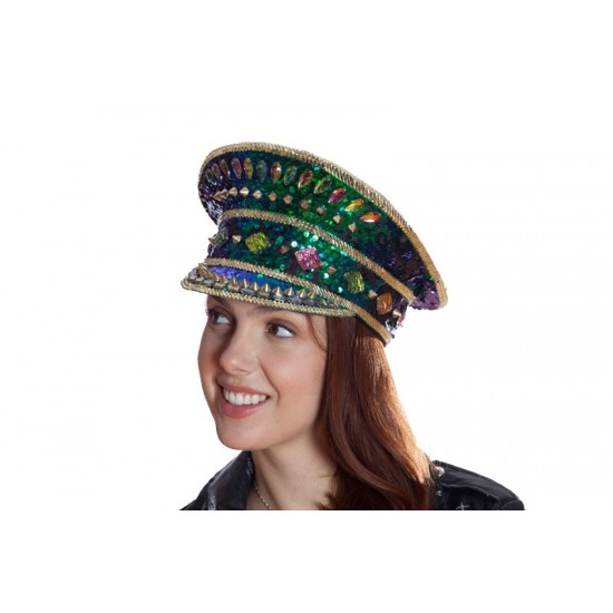 Iridescent Jeweled Captain Hat