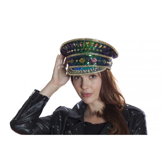 Iridescent Jeweled Captain Hat