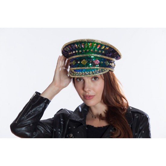 Iridescent Jeweled Captain Hat