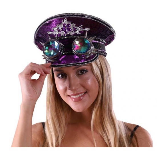 Purple Sequin Captain Hat with Goggles