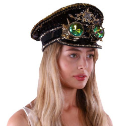 Black Sequin Captain Hat with Goggles Black Sequin Captain Hat with Goggles