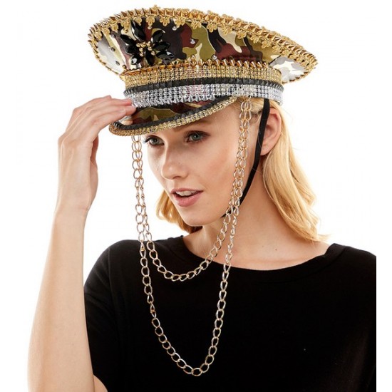 Camouflage Captain Hat with Chain