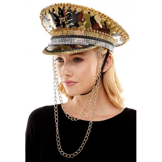 Camouflage Captain Hat with Chain