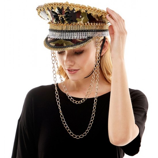 Camouflage Captain Hat with Chain