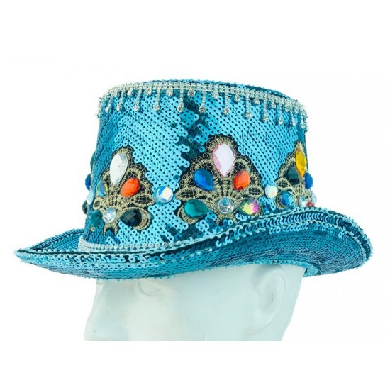 Light Blue Sequin Top Hat with Goggles