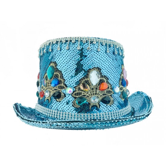 Light Blue Sequin Top Hat with Goggles