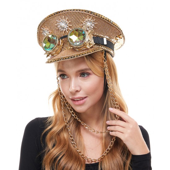Gold Captain Hat with Goggles