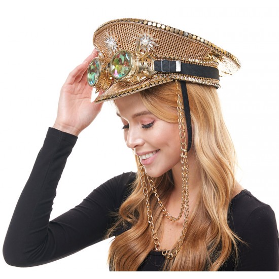 Gold Captain Hat with Goggles